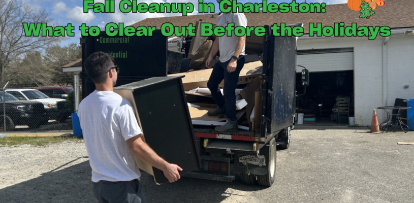 Black Dog Junk Removal crew loading furniture during a fall cleanup in Charleston